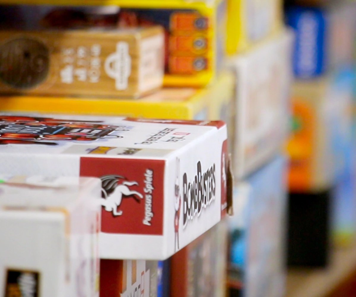 board games on a shelf